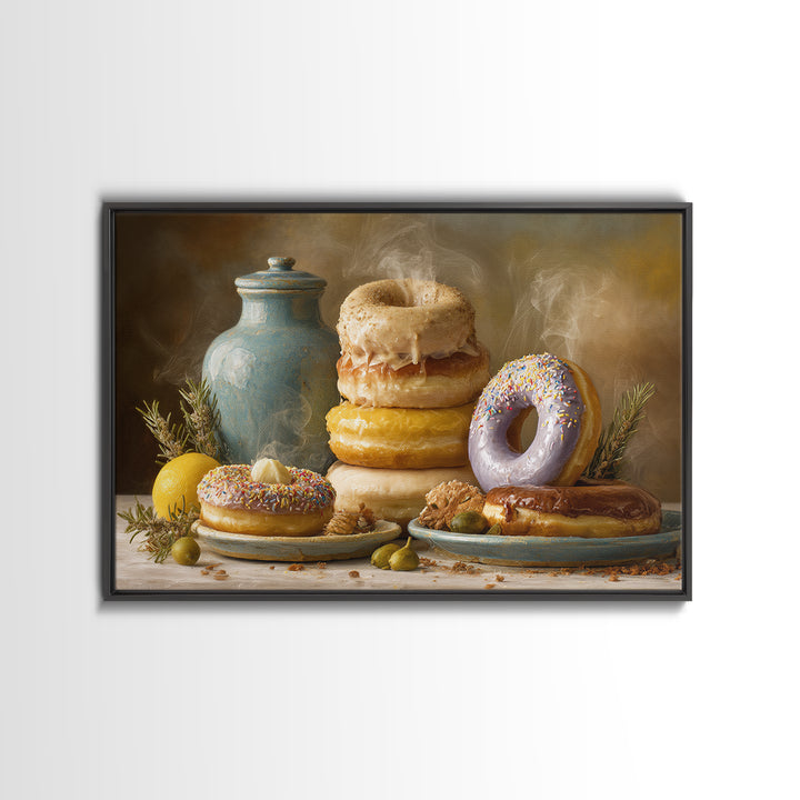 Whimsical Donut Assortment Framed Canvas Print, Bakery Art, Statement Artwork, Bakery Decor, Fine Art, Patisserie, Art Print, BAK-3x2-85