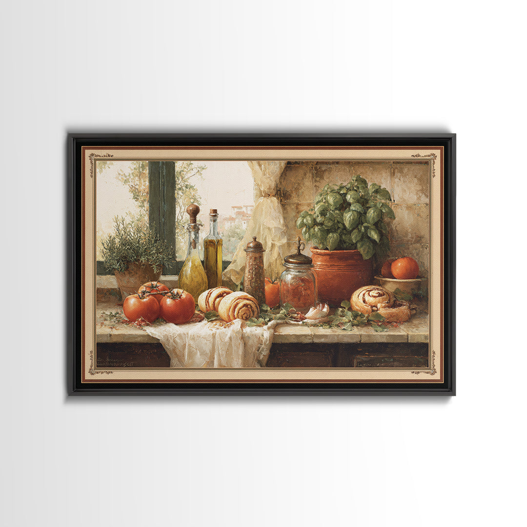 Cinnamon Rolls in a Warm Country Kitchen Framed Canvas Print, Bakery Art, Wall Decor, Bakery Decor, Fine Art, Patisserie, BAK-3x2-87