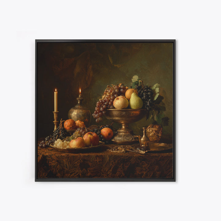 Dramatic Fruit Still Life Framed Canvas Print, Baroque Art, Living Room Wall Art, Living Room Decor, Fine Art, Ornate, BAO-1x1-1