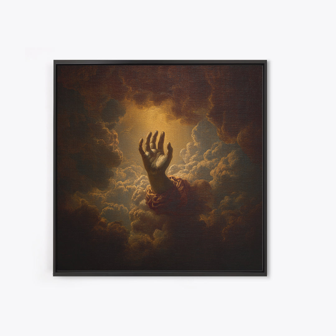 Angelic Hand Reaching Through Clouds Framed Canvas Print, Baroque Art, Modern Wall Art, Living Room Decor, Fine Art, Ornate, BAO-1x1-21