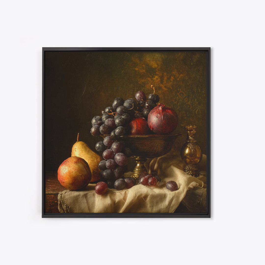 Dramatic Fruit Still Life Canvas Print, Baroque Art, Gallery Wall, Living Room Decor, Fine Art, Ornate, Neutral Decor, BAO-1x1-25