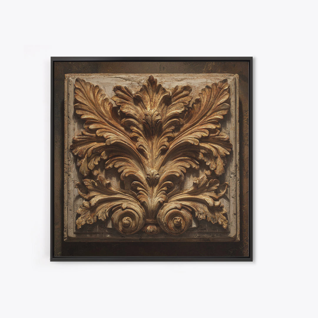 Carved Acanthus Leaf Ornament Study Framed Canvas Print, Baroque Art, Modern Wall Art, Living Room Decor, Fine Art, Ornate, BAO-1x1-39