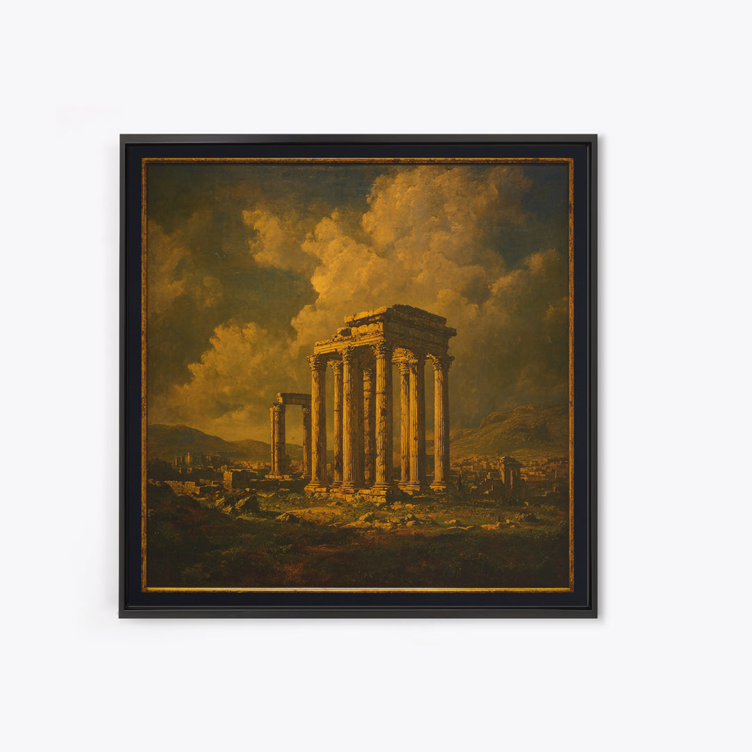 Classical Ruins Beneath a Dramatic Sky Framed Canvas Print, Baroque Art, Living Room Wall Art, Living Room Decor, Oil Painting, BAO-1x1-43