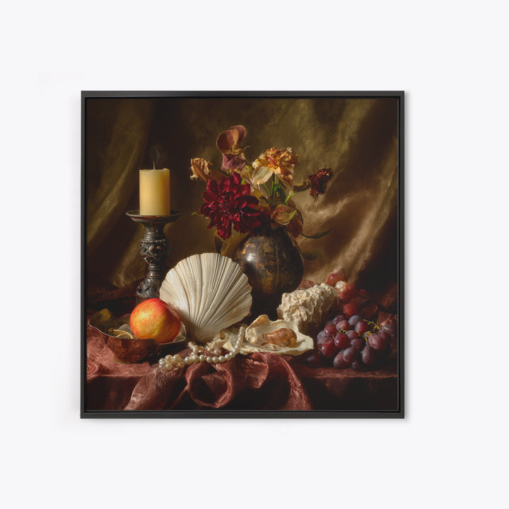 Ornamental Shell and Pearl Composition Framed Canvas Print, Baroque Art, Living Room Wall Art, Living Room Decor, Ornate, BAO-1x1-46
