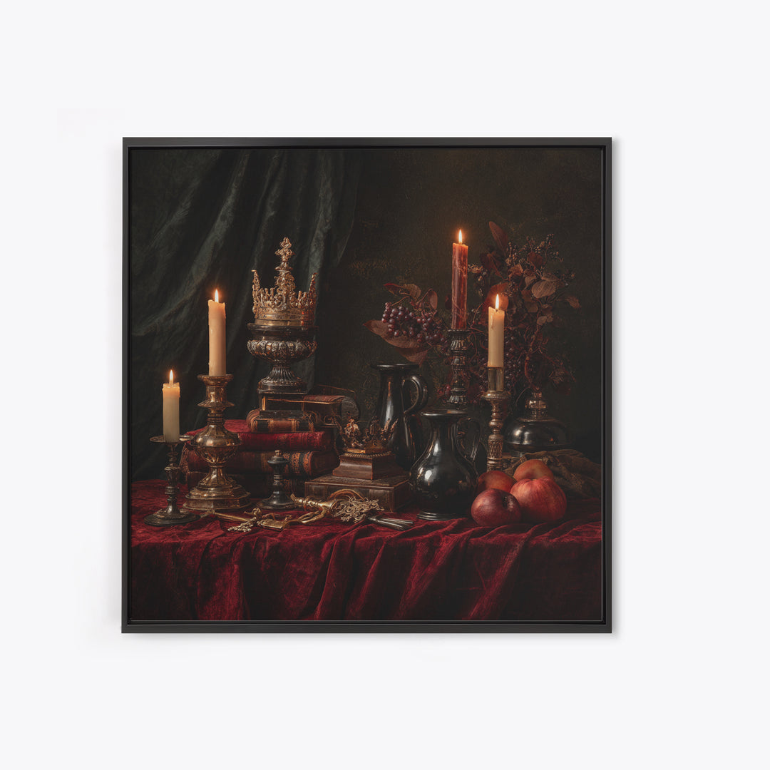 Dark Red Velvet Framed Canvas Print, Baroque Art, Whimsical Decor, Living Room Decor, Fine Art, Ornate, Maximalist Decor, BAO-1x1-47