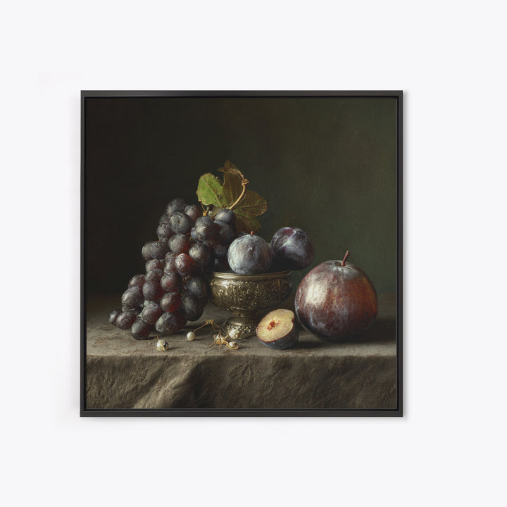 Dramatic Fruit Still Life Canvas Print, Baroque Art, Gallery Wall, Living Room Decor, Fine Art, Ornate, Neutral Decor, BAO-1x1-49