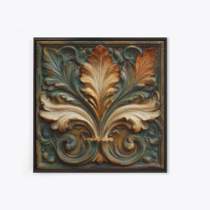 Carved Acanthus Leaf Ornament Study Framed Canvas Print, Baroque Art, Maximalist Wall Art, Living Room Decor, Oil Painting, BAO-1x1-63