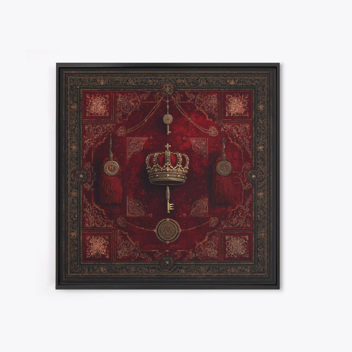 Dark Red Velvet Framed Canvas Print, Baroque Art, Dark Academia Art, Living Room Decor, Fine Art, Ornate, Modern Decor, BAO-1x1-71