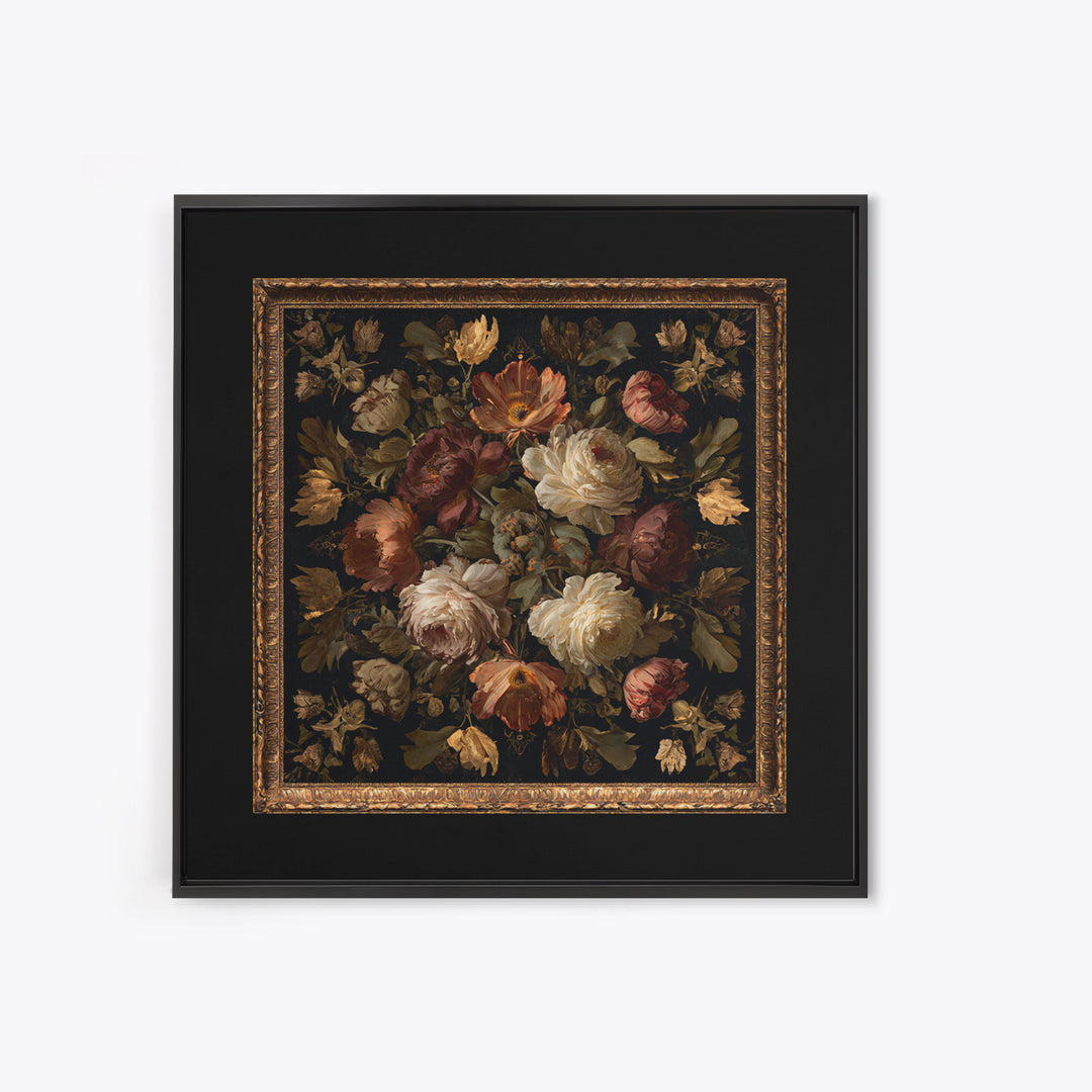 Ornate Gold Frame Illusion Around a Botanical Canvas Print, Baroque Art, Baroque, Living Room Decor, Oil Painting, Ornate, BAO-1x1-81