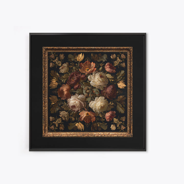 Ornate Gold Frame Illusion Around a Botanical Canvas Print, Baroque Art, Baroque, Living Room Decor, Oil Painting, Ornate, BAO-1x1-81