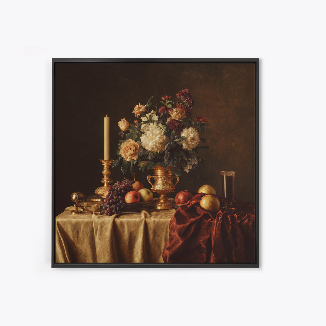 Golden Harp and Roses Canvas Print, Baroque Art, Portrait Painting, Living Room Decor, Fine Art, Ornate, Neutral Decor, BAO-1x1-90