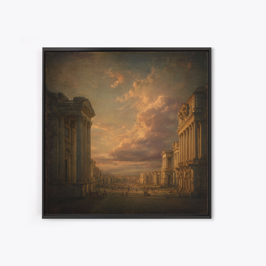 Classical Ruins Beneath a Dramatic Sky Canvas Print, Baroque Art, Wall Decor, Living Room Decor, Fine Art, Ornate, BAO-1x1-91