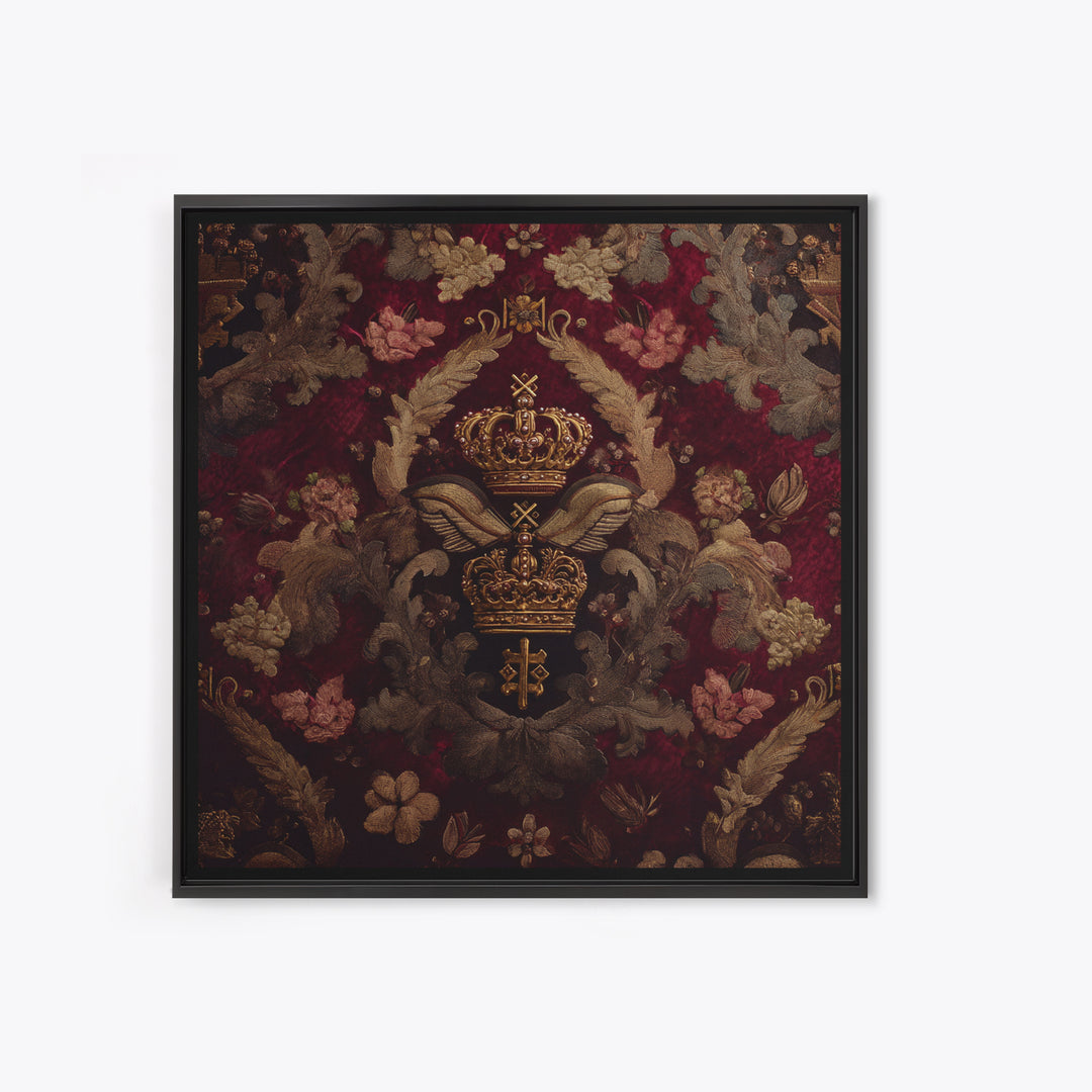 Dark Red Velvet Canvas Print, Baroque Art, Art Nouveau Decor, Living Room Decor, Fine Art, Ornate, Art Print, Textured Painting, BAO-1x1-95