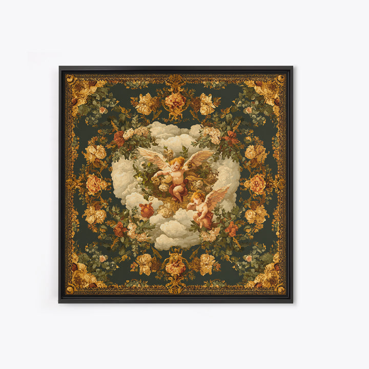 Ornate Cherub Figure Surrounded by Clouds and Canvas Print, Baroque Art, Art Nouveau Decor, Living Room Decor, Fine Art, Ornate, BAO-1x1-98