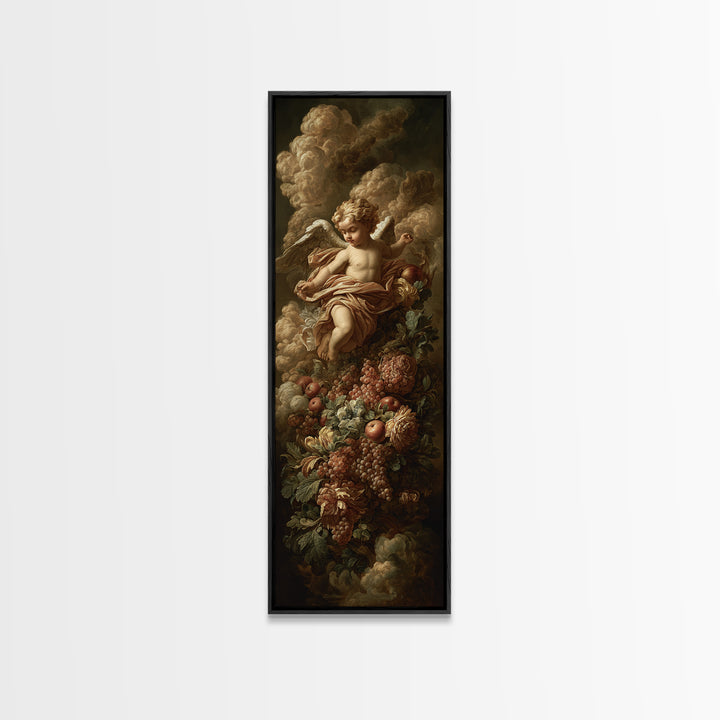 Ornate Cherub Figure Surrounded by Clouds and Canvas Print, Baroque Art, Moody Wall Art, Living Room Decor, Fine Art, Ornate, BAO-1x3-14
