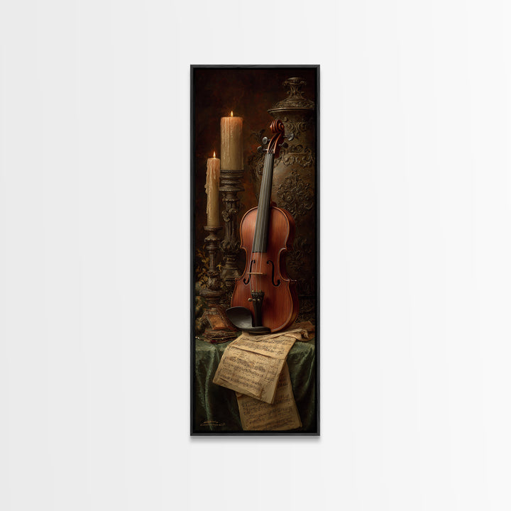 Baroque Violin and Sheet Music Still Life Canvas Print, Baroque Art, Art Nouveau Decor, Living Room Decor, Fine Art, Ornate, BAO-1x3-23