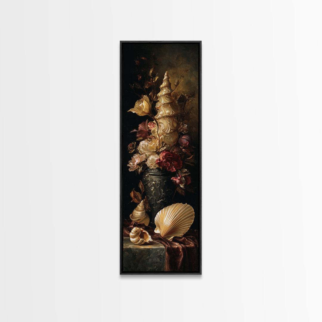 Ornamental Shell and Pearl Composition Framed Canvas Print, Baroque Art, Living Room Wall Art, Living Room Decor, BAO-1x3-34