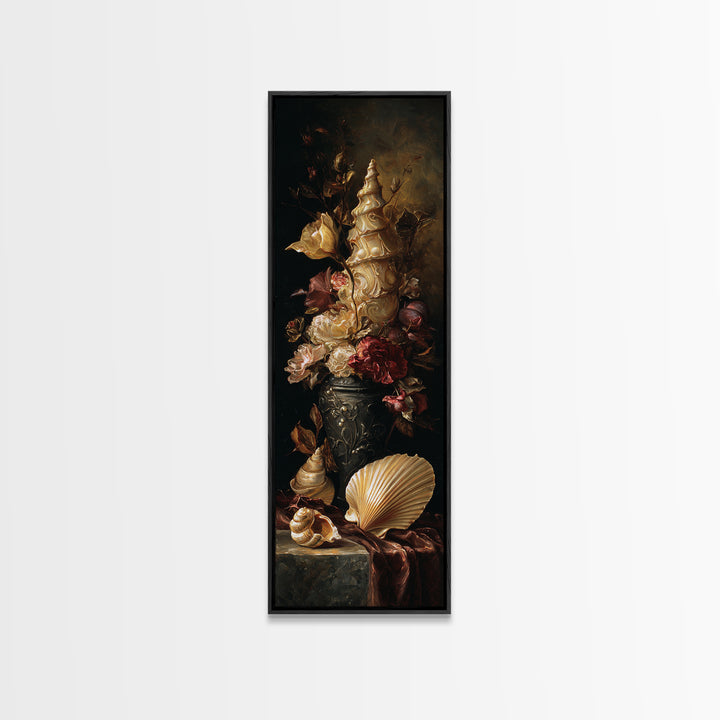 Ornamental Shell and Pearl Composition Framed Canvas Print, Baroque Art, Living Room Wall Art, Living Room Decor, BAO-1x3-34