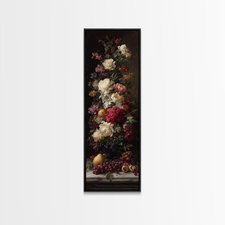 Dark Floral Arrangement Canvas Print, Baroque Art, Wall Decor, Living Room Decor, Oil Painting, Ornate, Contemporary Art, BAO-1x3-40