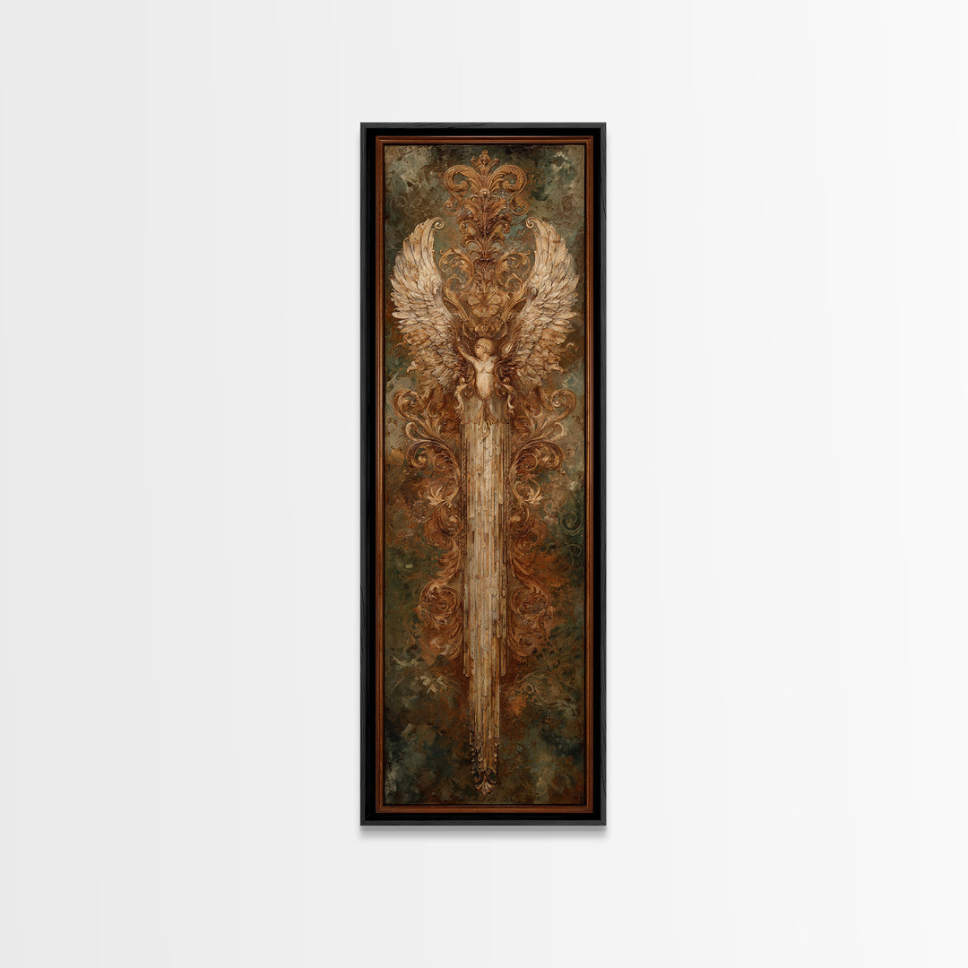 Gilded Angel Wings Emerging from Storm Clouds Canvas Print, Baroque Art, Minimalist Wall Art, Living Room Decor, Ornate, BAO-1x3-42