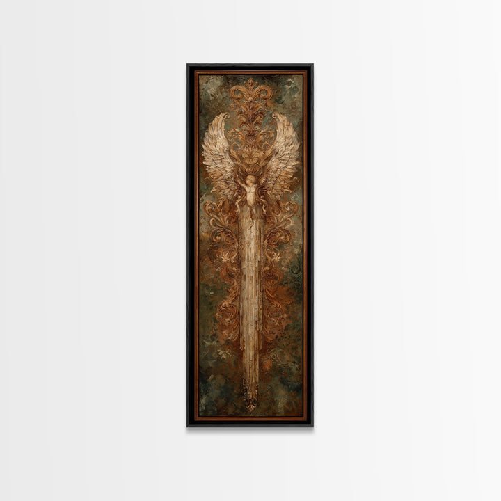 Gilded Angel Wings Emerging from Storm Clouds Canvas Print, Baroque Art, Minimalist Wall Art, Living Room Decor, Ornate, BAO-1x3-42