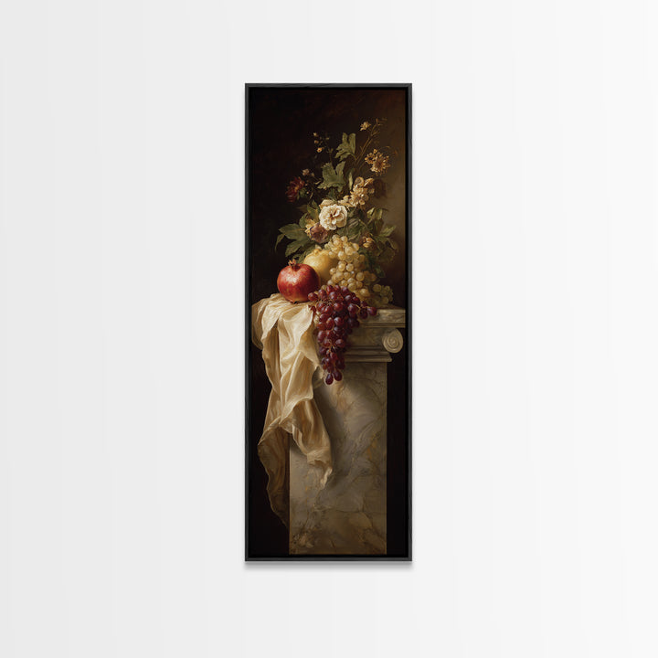 Pomegranate and Grapes on a Marble Ledge Canvas Print, Baroque Art, Art Nouveau Decor, Living Room Decor, Fine Art, Ornate, BAO-1x3-44