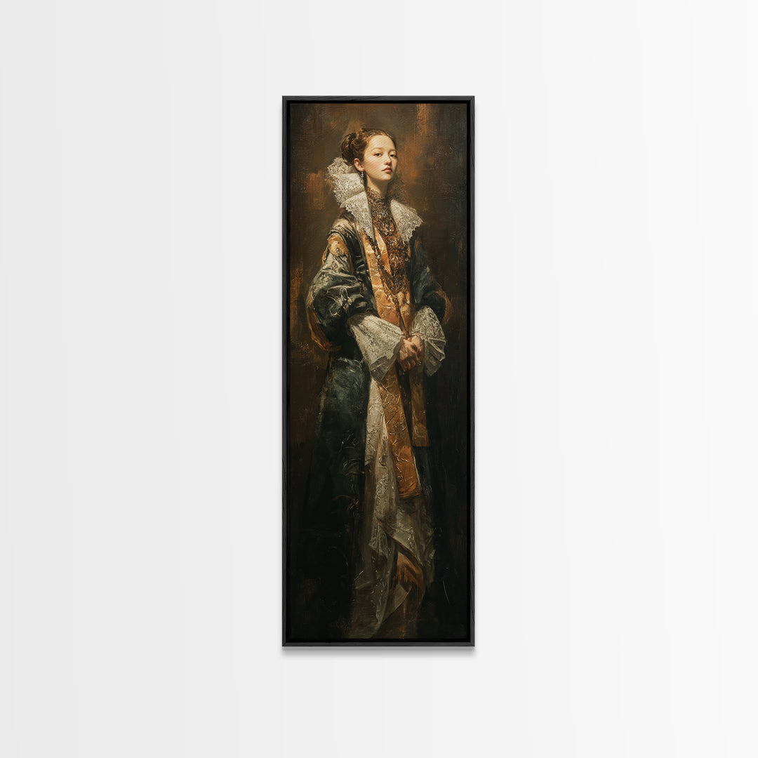 Classical Portrait with Lace Collar and Jewel Canvas Print, Baroque Art, Minimalist Decor, Living Room Decor, Fine Art, Ornate, BAO-1x3-67