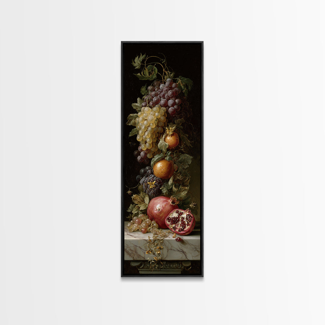 Pomegranate and Grapes on a Marble Ledge Canvas Print, Baroque Art, Luxury Decor, Living Room Decor, Fine Art, Ornate, BAO-1x3-68