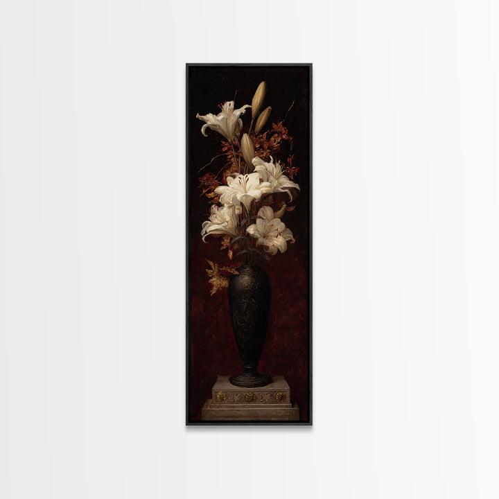 Dramatic White Lilies Canvas Print, Baroque Art, Art Print, Living Room Decor, Fine Art, Ornate, Oil Painting, Digital Wall Art, BAO-1x3-72