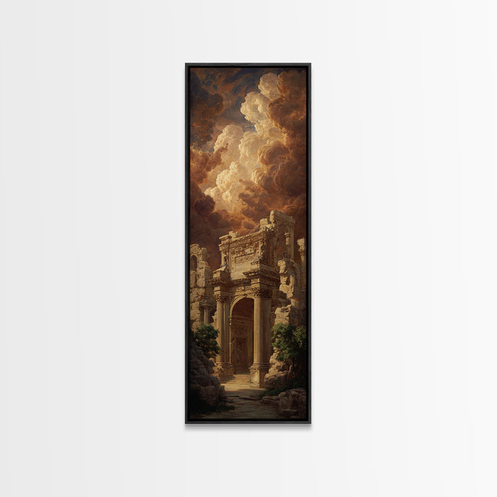 Classical Ruins Beneath a Dramatic Sky Framed Canvas Print, Baroque Art, Room Decor, Living Room Decor, Fine Art, Ornate, BAO-1x3-79