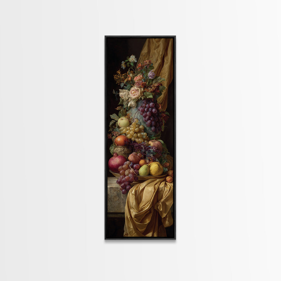 Lavish Banquet Fruit Composition Framed Canvas Print, Baroque Art, Eclectic Wall Art, Living Room Decor, Fine Art, Ornate, BAO-1x3-8