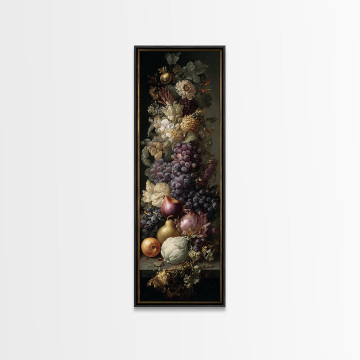 Lavish Banquet Fruit Composition Framed Canvas Print, Baroque Art, Textured Painting, Living Room Decor, Fine Art, Ornate, BAO-1x3-80