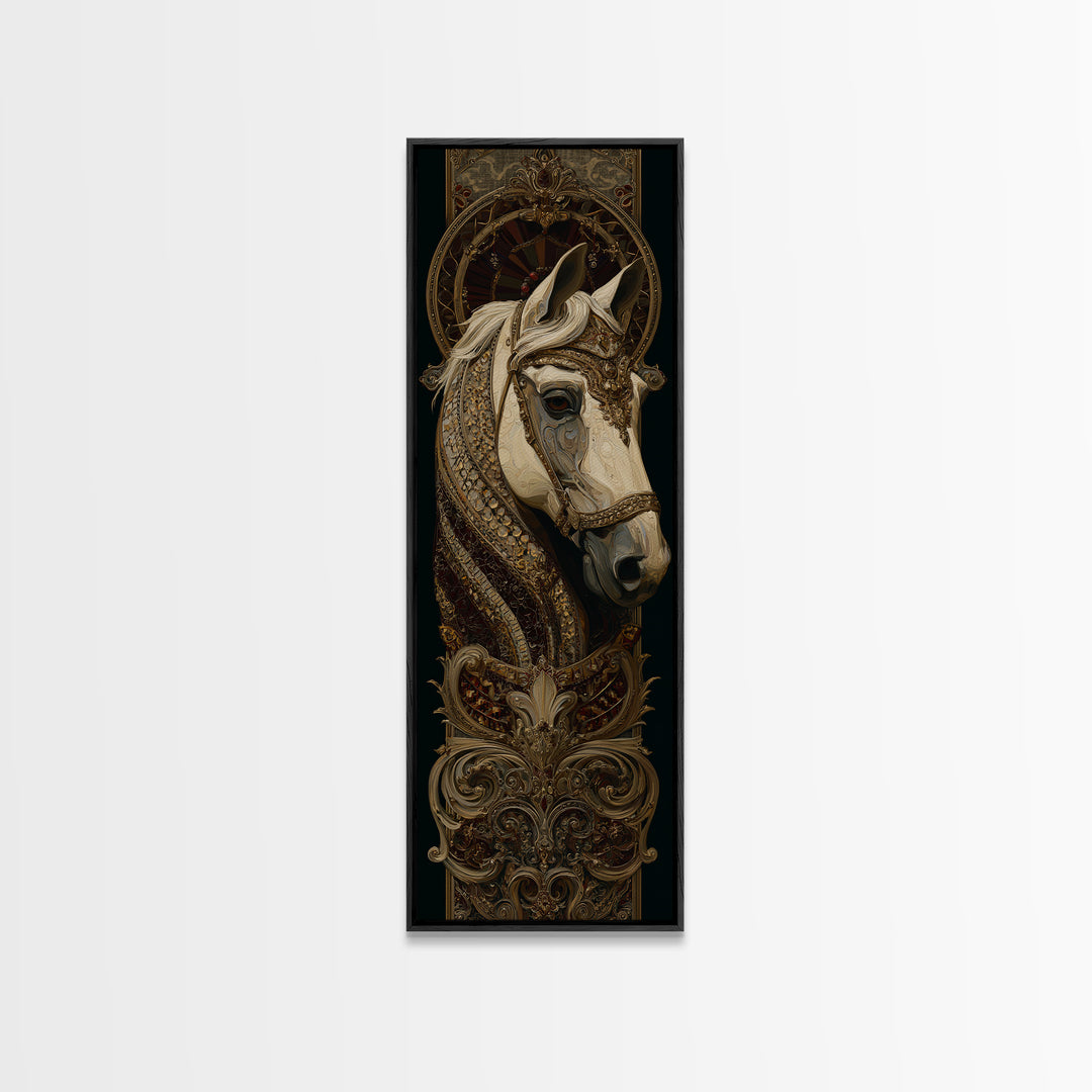 Dramatic Horse Portrait Framed Canvas Print, Baroque Art, Boho Decor, Living Room Decor, Fine Art, Ornate, Printable Wall Art, BAO-1x3-84