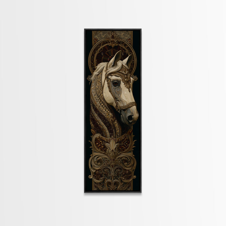 Dramatic Horse Portrait Framed Canvas Print, Baroque Art, Boho Decor, Living Room Decor, Fine Art, Ornate, Printable Wall Art, BAO-1x3-84