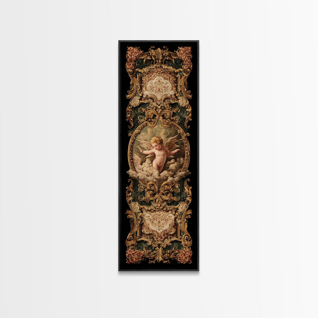 Ornate Cherub Figure Surrounded by Clouds and Canvas Print, Baroque Art, Art Nouveau Decor, Living Room Decor, Fine Art, Ornate, BAO-1x3-86