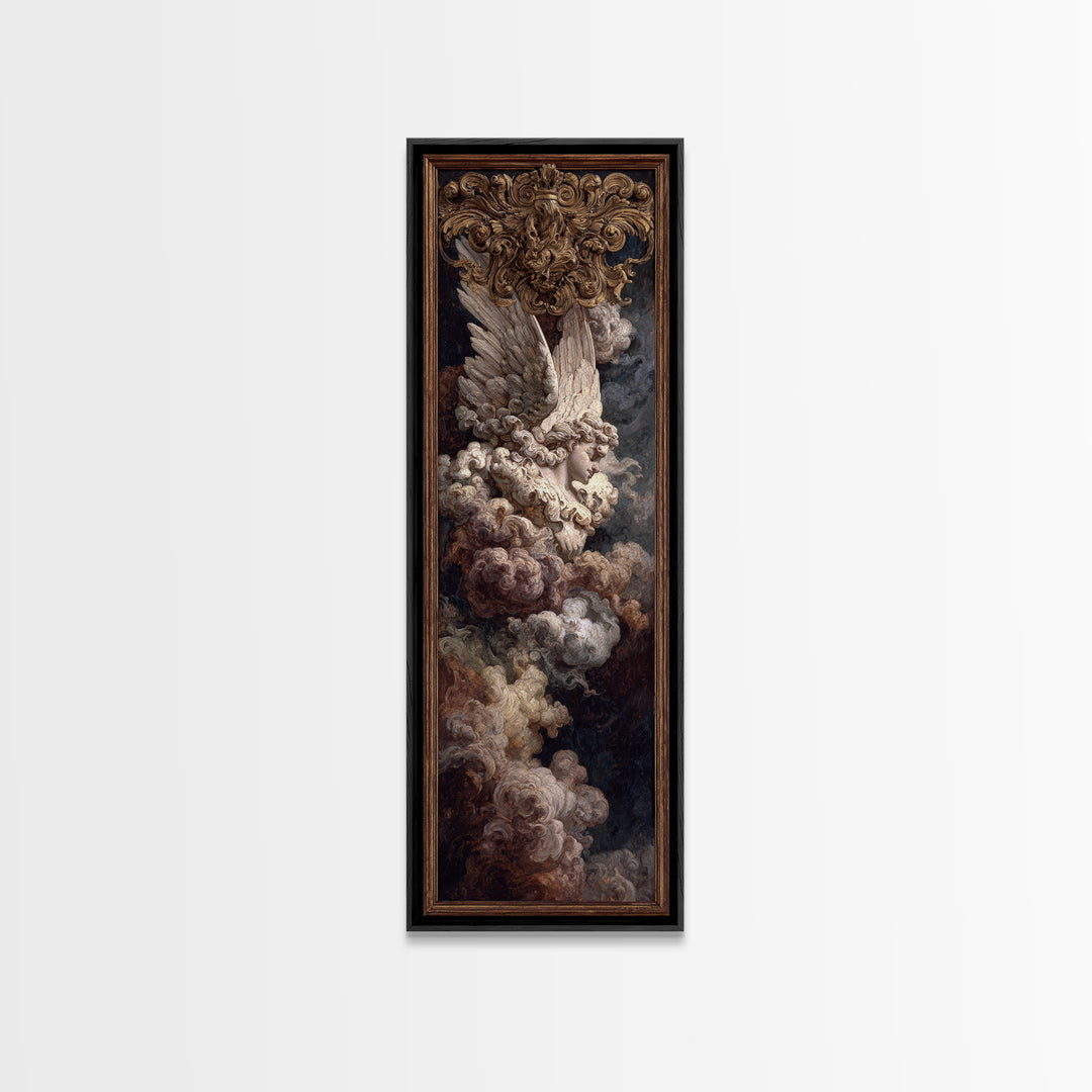Gilded Angel Wings Emerging from Storm Clouds Canvas Print, Baroque Art, Baroque, Living Room Decor, Oil Painting, Ornate, BAO-1x3-90