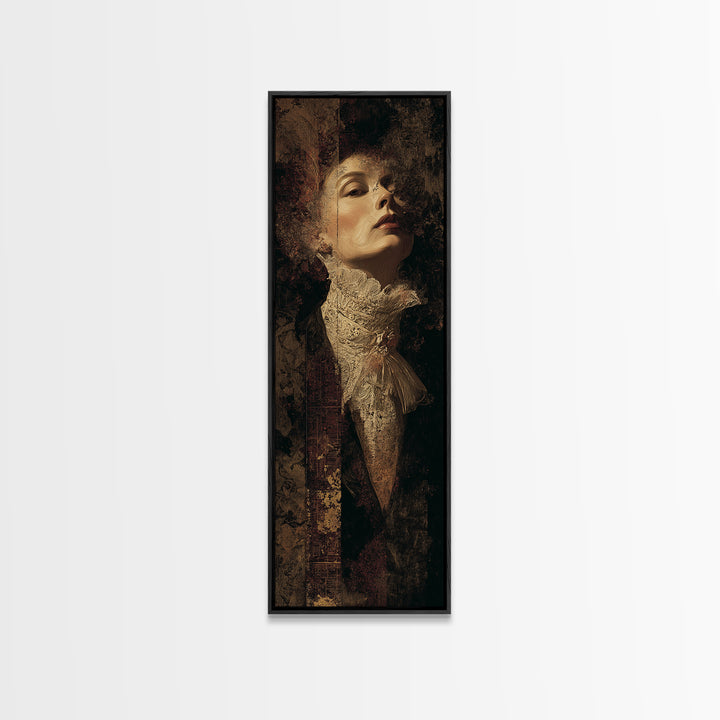 Classical Portrait with Lace Collar and Jewel Framed Canvas Print, Baroque Art, Decor, Living Room Decor, Fine Art, Ornate, BAO-1x3-91