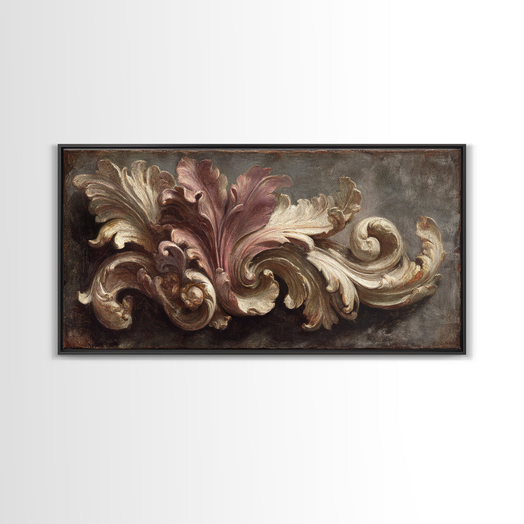 Carved Acanthus Leaf Ornament Study Framed Canvas Print, Baroque Art, Modern Wall Art, Living Room Decor, Fine Art, Ornate, BAO-2x1-11