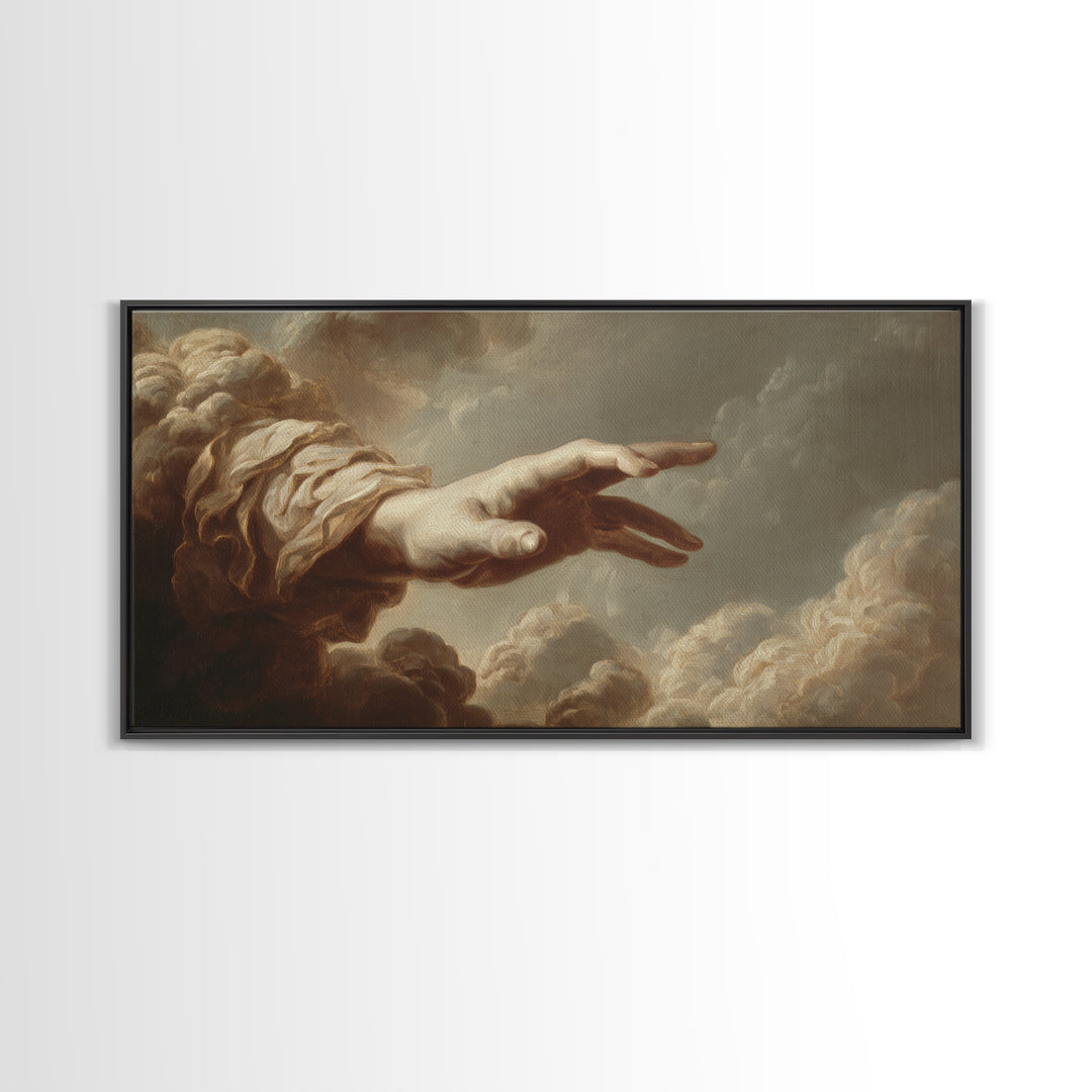 Angelic Hand Reaching Through Clouds Canvas Print, Baroque Art, Gallery Decor, Living Room Decor, Ornate, Minimalist Decor, BAO-2x1-17