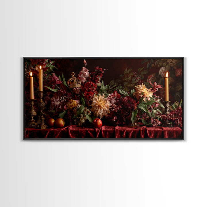 Dark Red Velvet Framed Canvas Print, Baroque Art, Dark Academia Art, Living Room Decor, Fine Art, Ornate, Modern Decor, BAO-2x1-19
