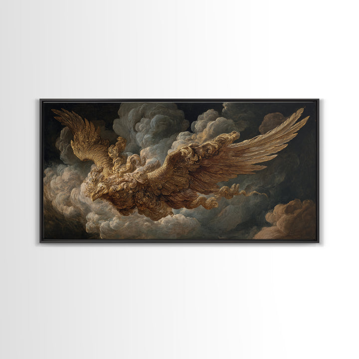 Gilded Angel Wings Emerging from Storm Clouds Canvas Print, Baroque Art, Baroque, Living Room Decor, Abstract Art, Ornate, BAO-2x1-2