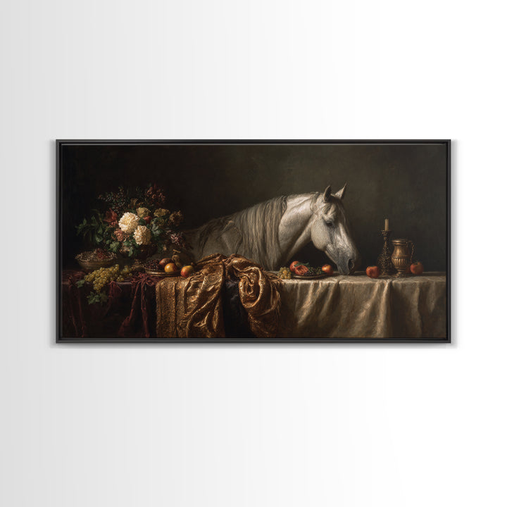 Dramatic Horse Portrait Framed Canvas Print, Baroque Art, Modern Decor, Living Room Decor, Fine Art, Ornate, Poster, Painting, BAO-2x1-20