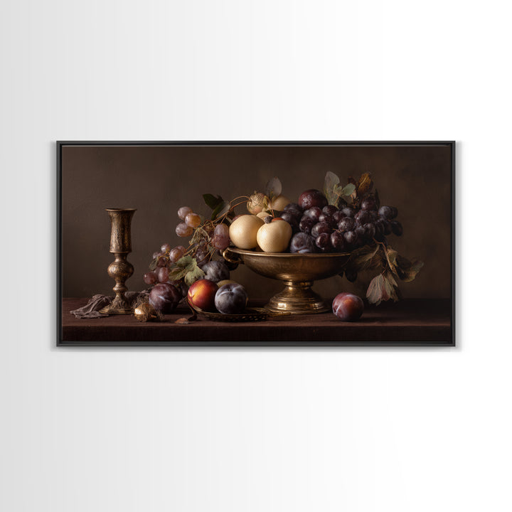 Dramatic Fruit Still Life Canvas Print, Baroque Art, Wall Decor, Living Room Decor, Oil Painting, Ornate, Contemporary Art, BAO-2x1-21