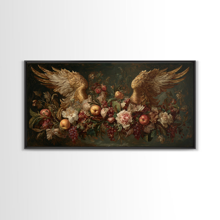 Gilded Angel Wings Emerging from Storm Clouds Canvas Print, Baroque Art, Baroque, Living Room Decor, Abstract Art, Ornate, BAO-2x1-26