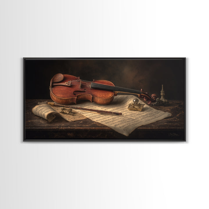 Baroque Violin and Sheet Music Still Life Canvas Print, Baroque Art, Art, Living Room Decor, Fine Art, Ornate, Modern Wall Art, BAO-2x1-31