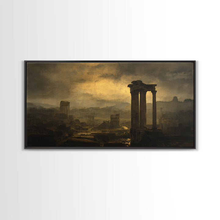 Classical Ruins Beneath a Dramatic Sky Canvas Print, Baroque Art, Minimalist Decor, Living Room Decor, Oil Painting, Ornate, BAO-2x1-39