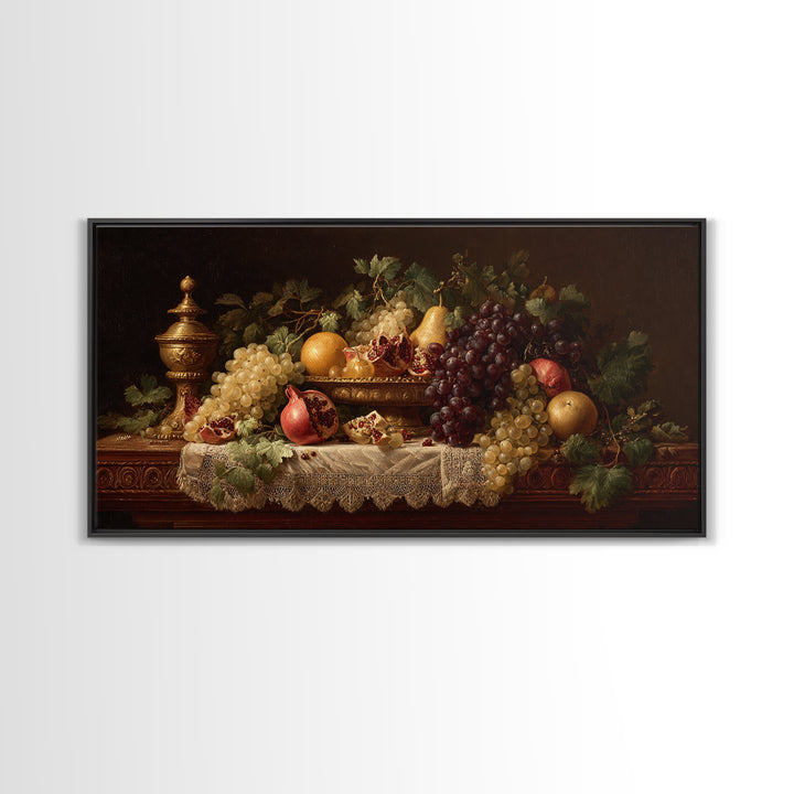 Lavish Banquet Fruit Composition Framed Canvas Print, Baroque Art, Contemporary Art, Living Room Decor, Fine Art, Ornate, BAO-2x1-40