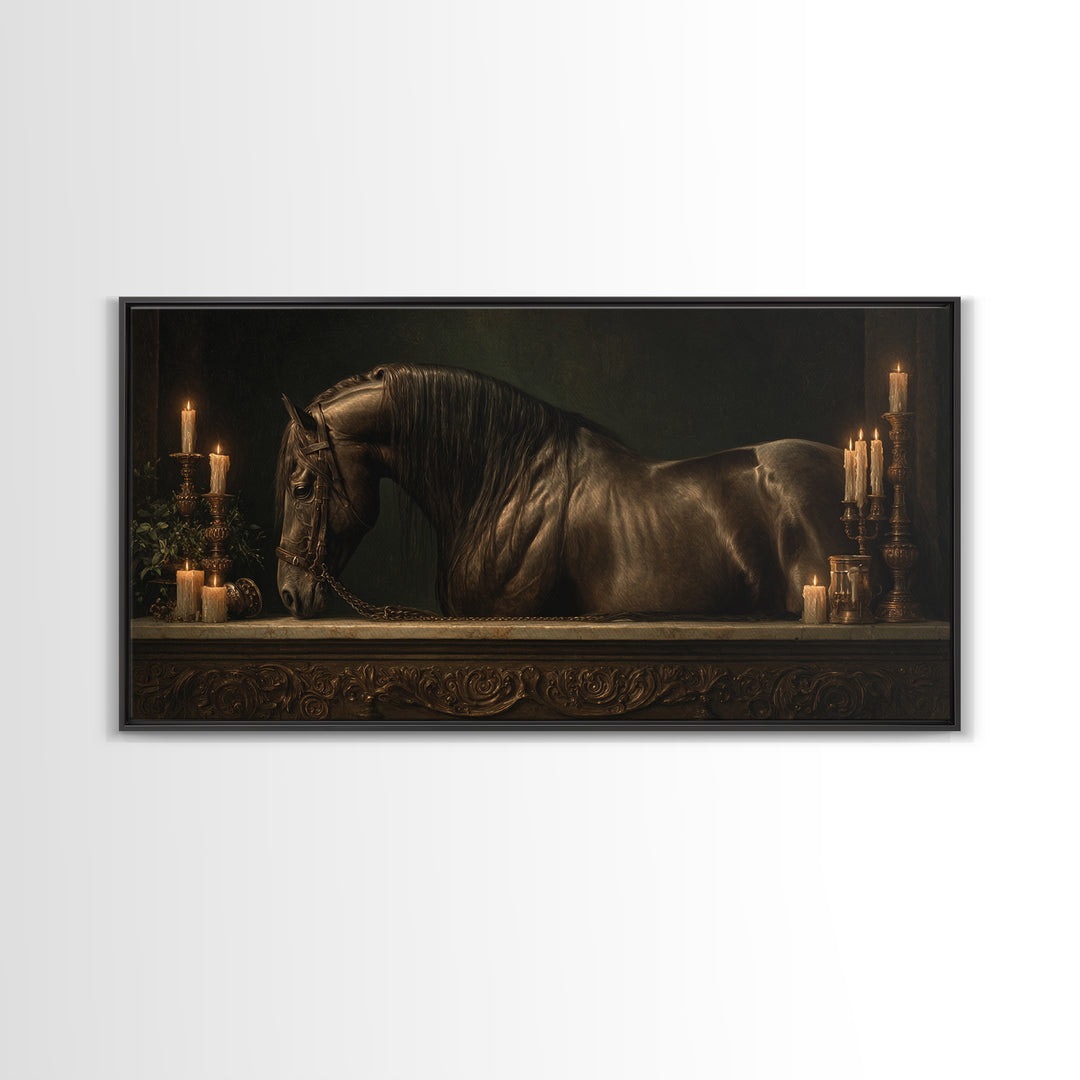 Dramatic Horse Portrait Canvas Print, Baroque Art, Art Print, Living Room Decor, Ornate, Oil Painting, Digital Wall Art, BAO-2x1-44