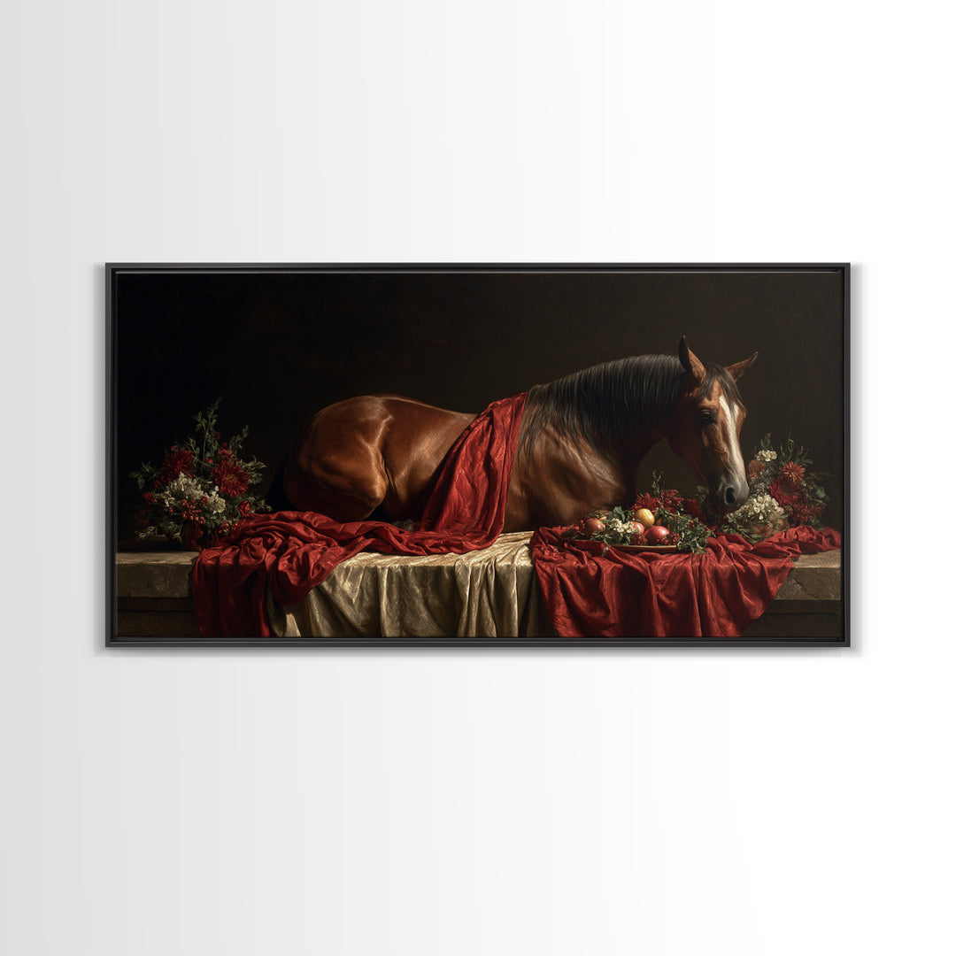 Dramatic Horse Portrait Canvas Print, Baroque Art, Canvas, Living Room Decor, Fine Art, Ornate, Room Decor Aesthetic, BAO-2x1-68