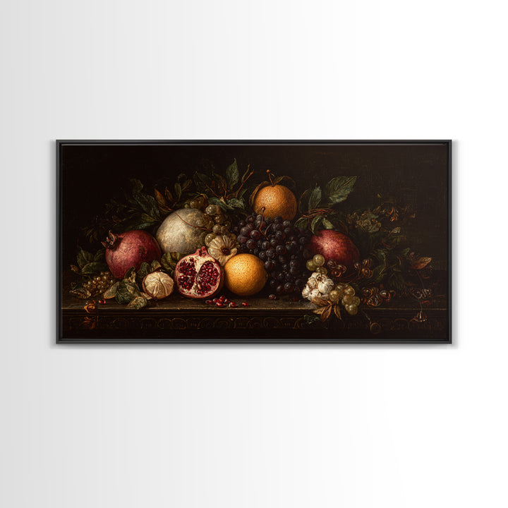Dramatic Fruit Still Life Canvas Print, Baroque Art, Minimalist Decor, Living Room Decor, Fine Art, Ornate, Whimsical Decor, BAO-2x1-69